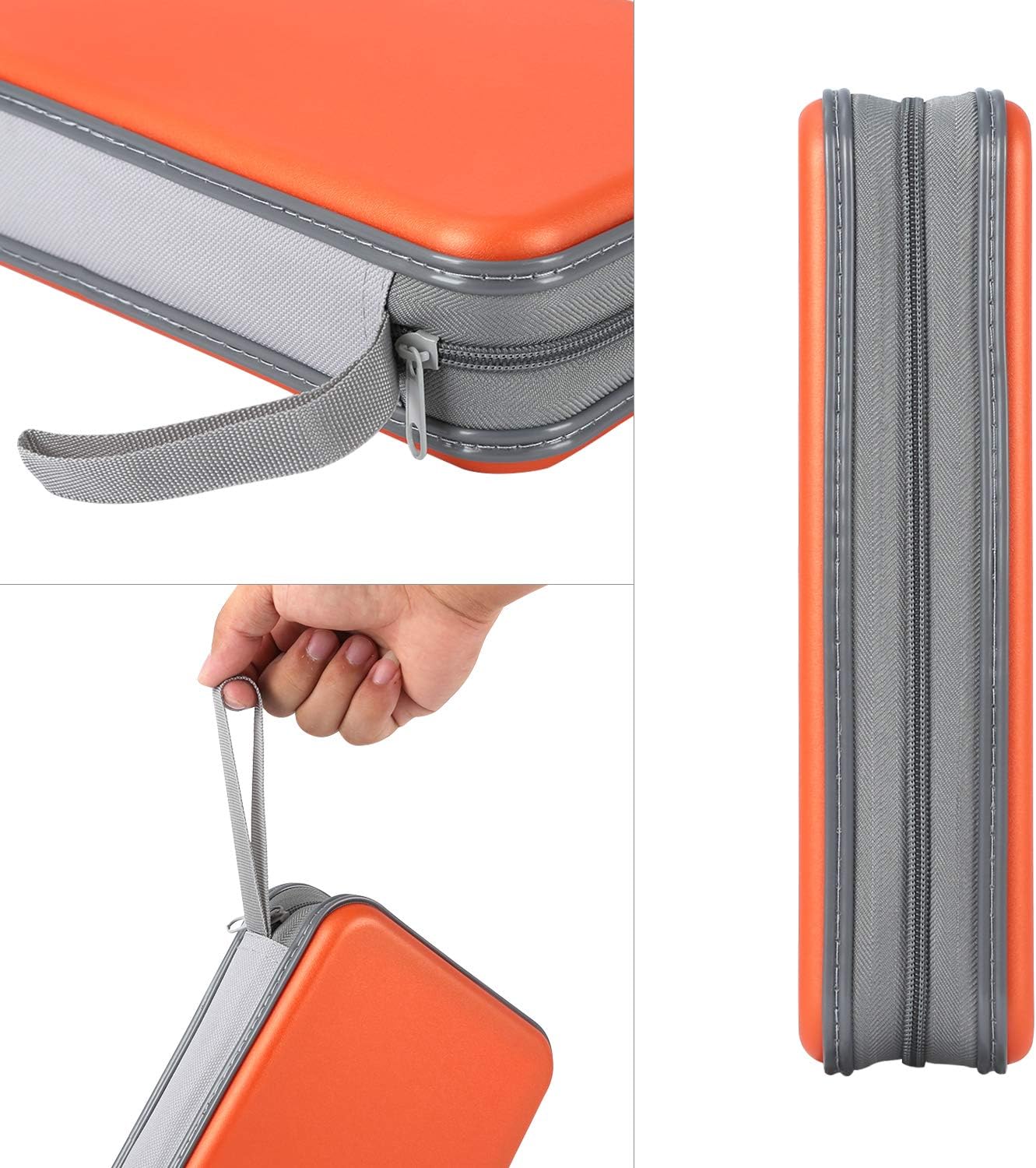LIOVODE CD Case, 96 Capacity Hard Plastic CD Holder Protective DVD Disc Storage Case Holder Portable Zipper CD DVD Organizer Storage Wallet for Car Home Travel (Orange)