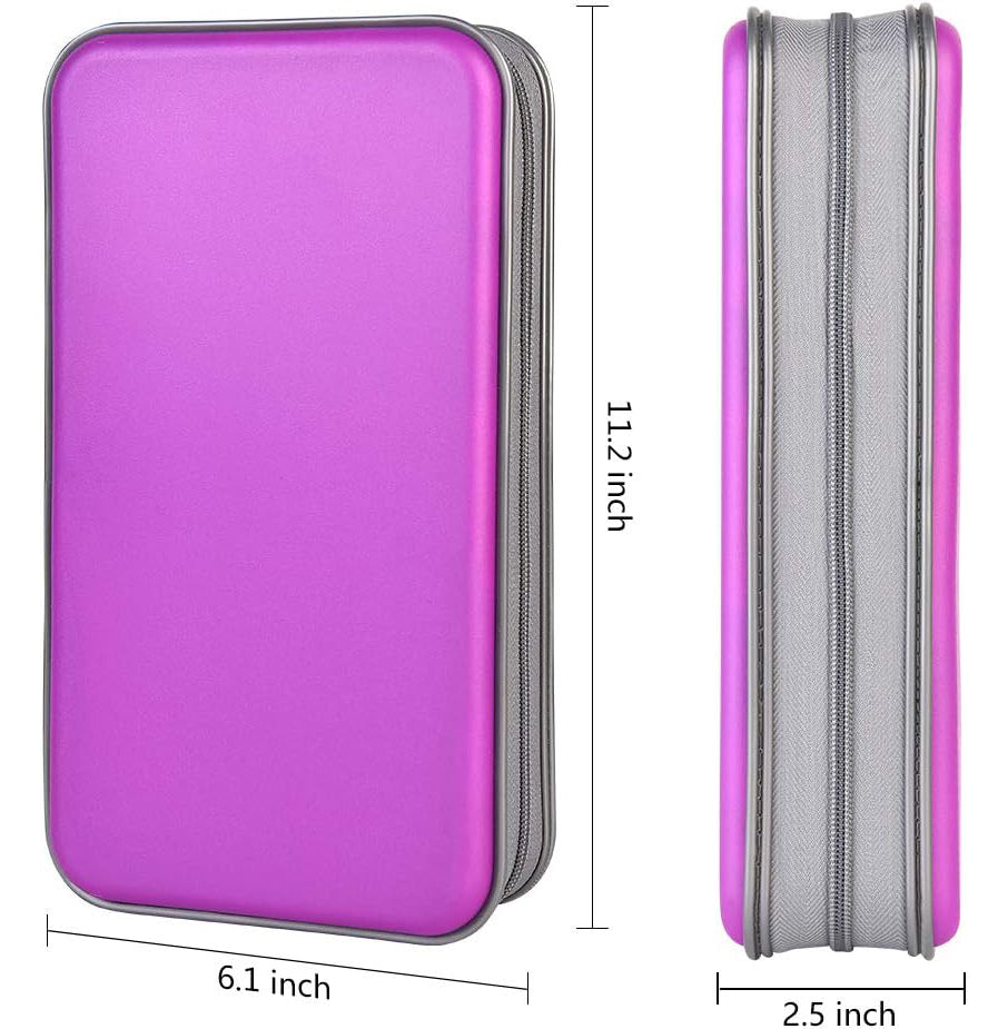 LIOVODE CD Case, 96 Capacity Hard Plastic CD Holder Protective DVD Disc Storage Case Holder Portable Zipper CD DVD Organizer Storage Wallet for Car Home Travel (Purple)