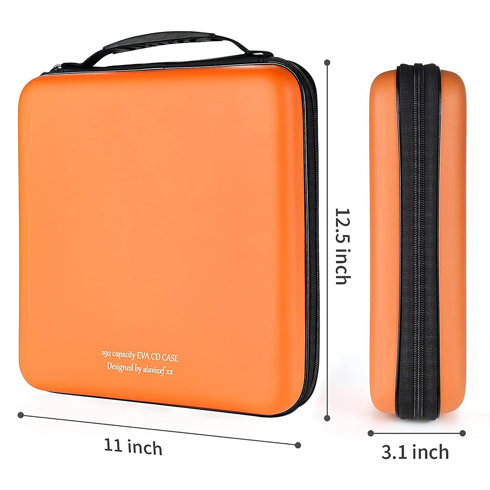 LIOVODE CD Case, 192 Capacity EVA Protective Blu-ray DVD Case Portable Zipper CD Case Holder Disc Storage Organizer Wallet Bag for Car Home Travel (Orange)